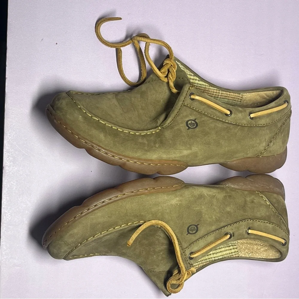 Born Naturals 9 1/2 Men's Lace Up Loafer Outdoor Sole Shoes Olive Green Brown